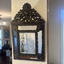 Antique Continental European Baroque Repousse Mirror 24”X 14”