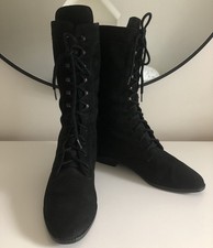 FABULOUS Vintage Black Suede Lace Up Boots 8 Victorian Edwardian Medieval