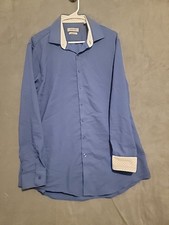 Kenneth Cole Reaction Slim Fit Long Sleeve Flip Cuff Dress Shirt Blue L
