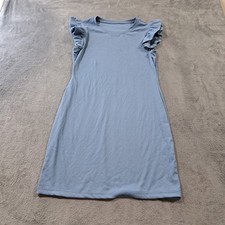 Womens Blue Ribbed Flutter Sleeve Dress Size XL Casual Round Neck Outdoor