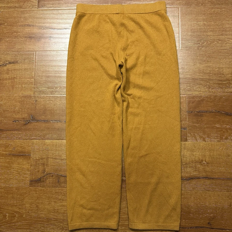 Neiman Marcus Cashmere Pants Womens L Mustard Yellow Pull On Sweats Wide Leg G2U - Image 2 of 4