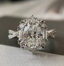 Oval Cut CZ Engagement for Women Halo Wedding Ring Luxury Jewellery Gift UK