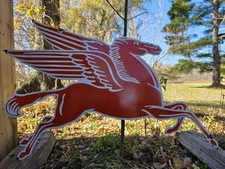 GIANT VINTAGE MOBILGAS PEGASUS PORCELAIN ENAMEL SIGN 36 X 24 INCHES