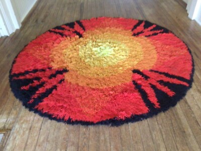 60s Mid-century ray rug wavy pattern（Antique Mid Century