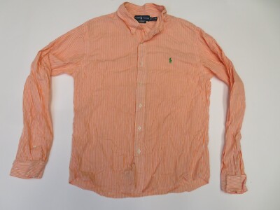 Polo Ralph Lauren Shirt Mens M Slim Fit Orange White Striped Button Down *READ