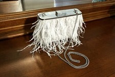 Olga Berg Ostrich Feather Embellished Clutch