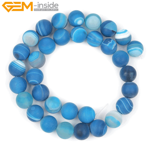 Natural Blue Banded Agate Stone Round Matte Spacer Beads For Making Jewelry 15" - Picture 14 of 29