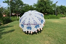 Boho Indo Outdoor Patio Parasols Elephant Embroidery Indian Garden Umbrellas