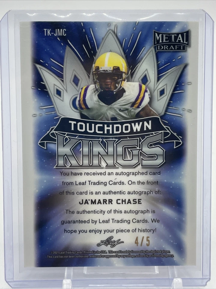 2021 LEAF METAL ORANGE MARBLE TOUCHDOWN KINGS JA'MARR CHASE /5 - Image 4 of 4
