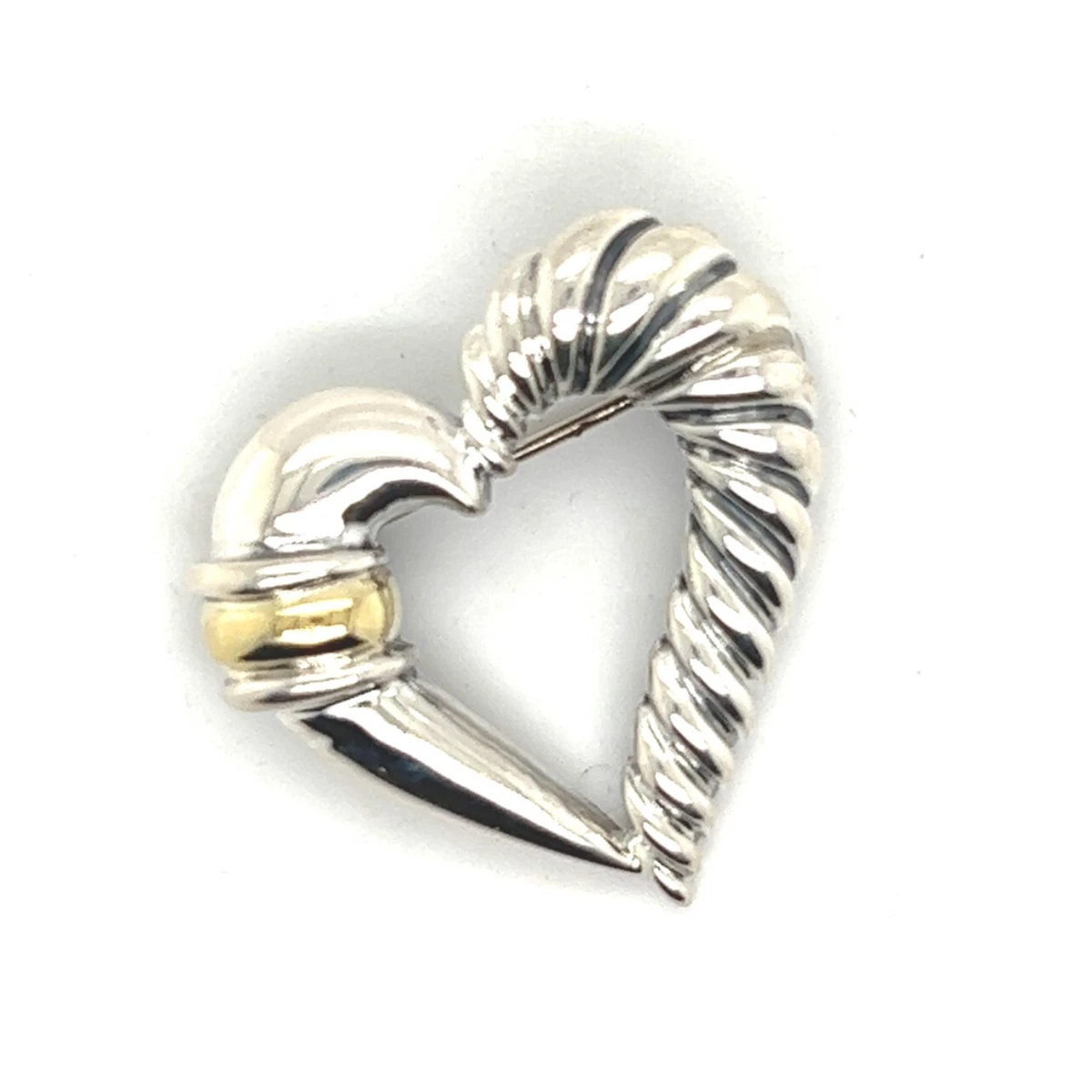 David Yurman Authentic Estate Heart Brooch Pin 14k Gold Silver DY183
