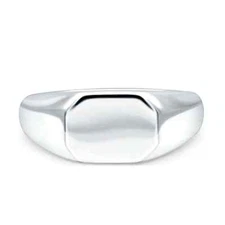 8mm Classical Signet Plain Band Polished Solid 925 Sterling Silver Men Ring
