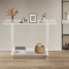 Acrylic Table Clear Entry Table Small Entryway Table W/ Open Shelves 100×80×20cm