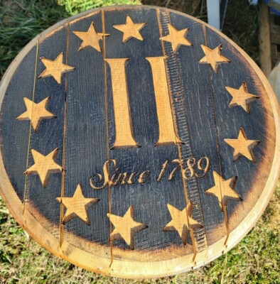 2nd Amendment Whisky Barrel Lid Sign Guns 2A Jim Beam Bourbon Head