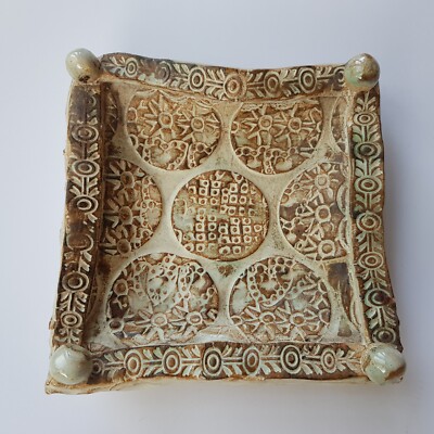 Studiokünstler Keramik Schale Tablett 16cm geometrisches Design glasiert England Handarbeit