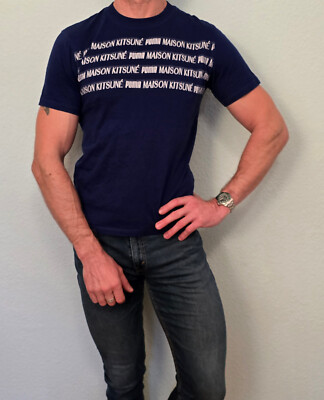 Puma x Maison Kitsune Paris T-Shirt Blau Weiß Gr. S super Zustand