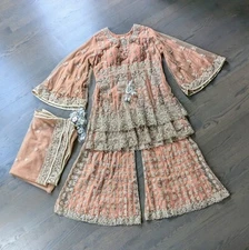 Indian Women's 3-Piece Sharara Outfit, Peach, Size XL