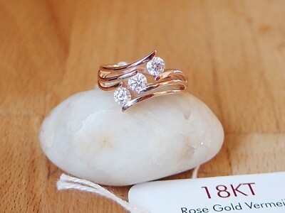 Moissanite Trilogy Ring in 18K Rose Gold plated Sterling Silver Size N