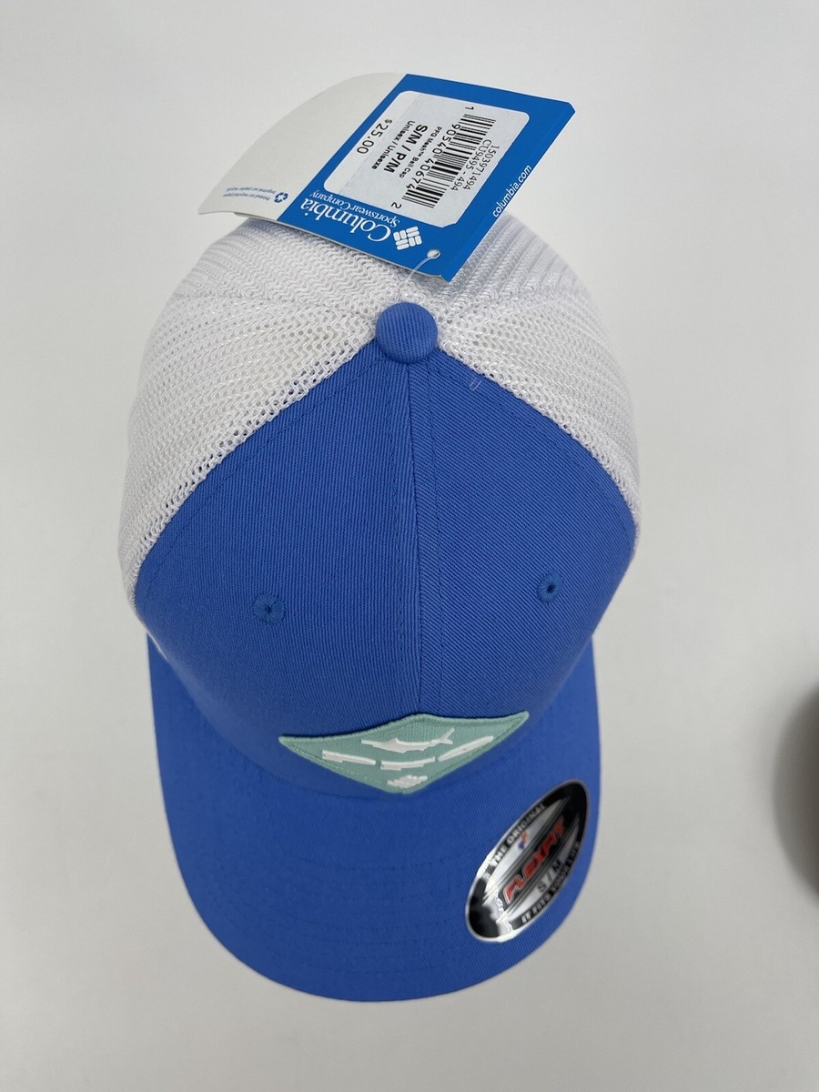 Columbia PFG Mesh Flexfit Fitted Ball Cap in Blue w/ Aqua