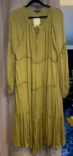 NWT ZOCO Wishlist M L  Boho Maxi SAGE GREEN PEASANT DRESS  100% RAYON MG11