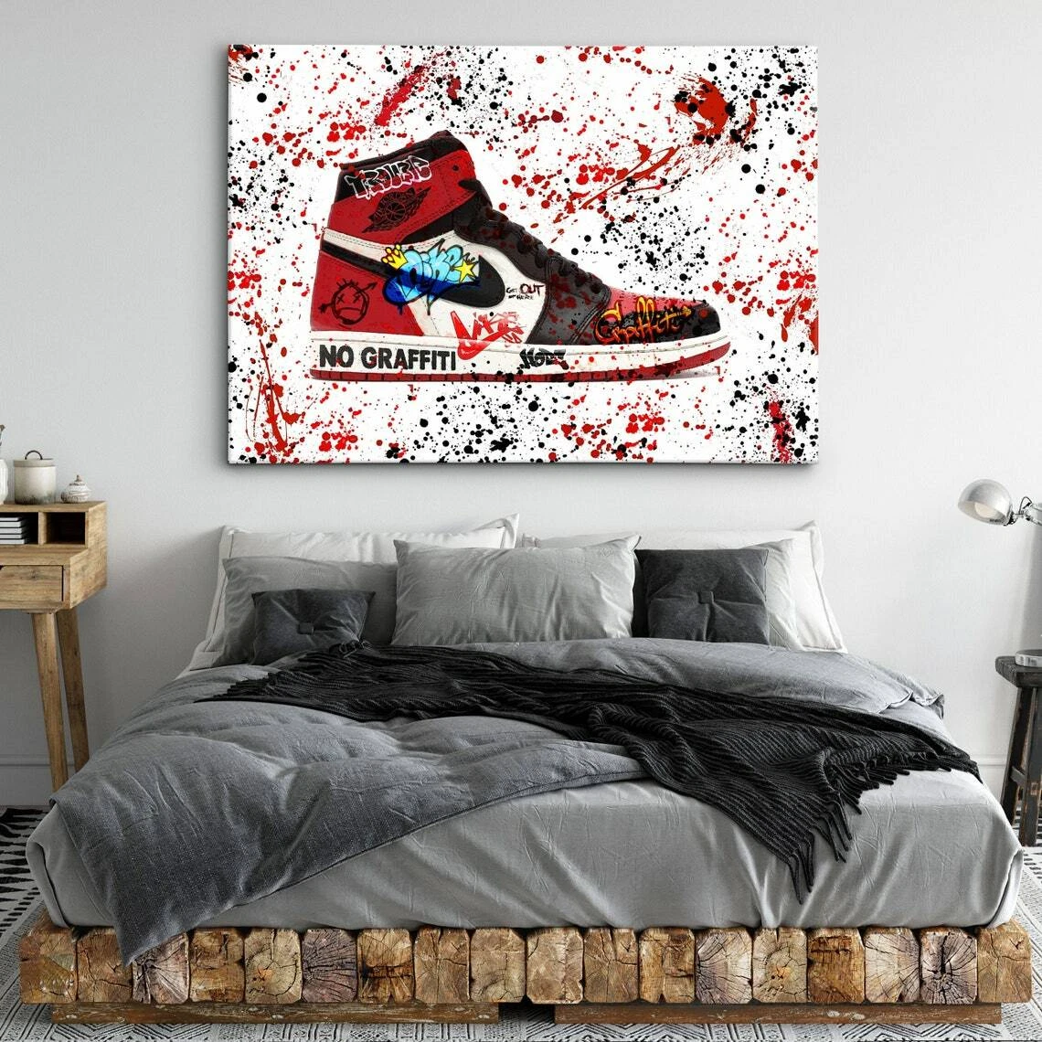 Nike Jordan 1 Shoe Hype Sneaker Graffiti Modern Painting Abstract Framed  Canvas | eBay