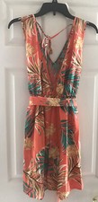 Shein Vneck Sleeveless Orange Multi Floral Dress Size  (8/10) Casual Summer
