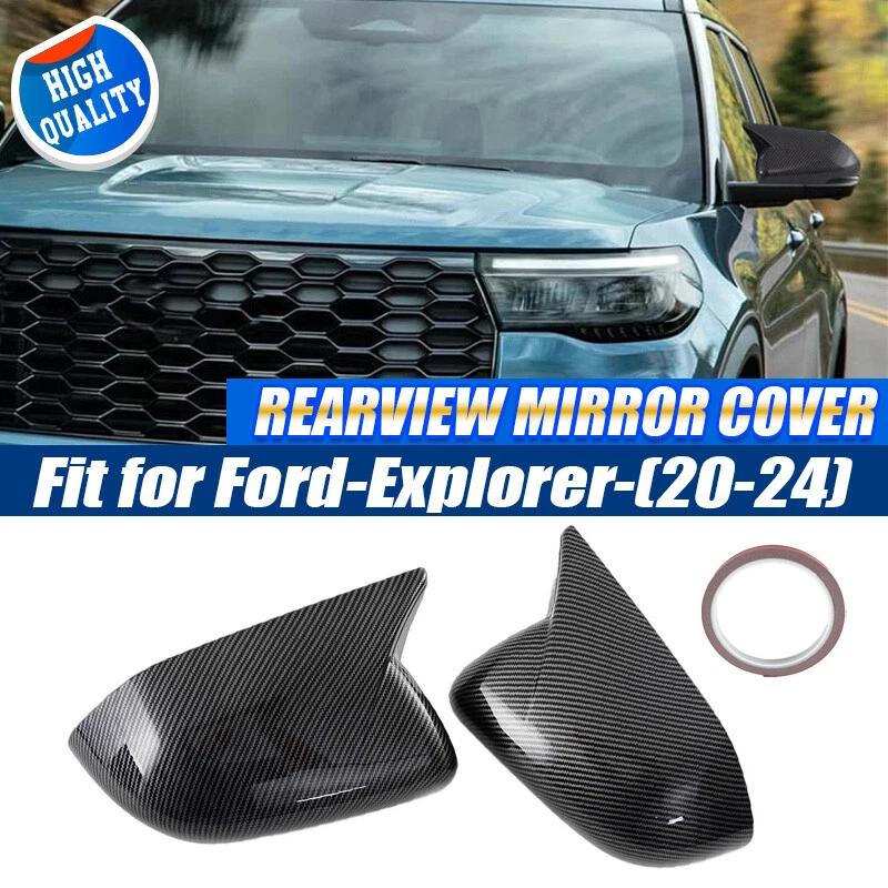 Carbon Fiber Black Ox Horn Wing Mirror Cover Caps For Ford Explorer 2020-2024
