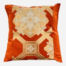 18" Glittering Japanese Kimono Obi Pillow Cover Handmade/Orange/Flower F/S 203