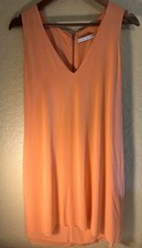 Alice + Olivia Orange Size Medium Knee Length Sleeveless Dress 96% Silk