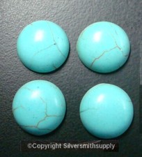 4 Turquoise cabochons 14mm round chalk turquoise treated domed flat back CB056