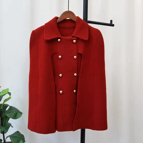 Damen Poncho Zweireiher Schlitz Ärmel fließend Wollmischung Elegant Cape Umhang Coa - Bild 38 von 47