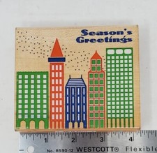 Large Rubber Stamp Seasons Greetings City Skyline 4" x 3.5"