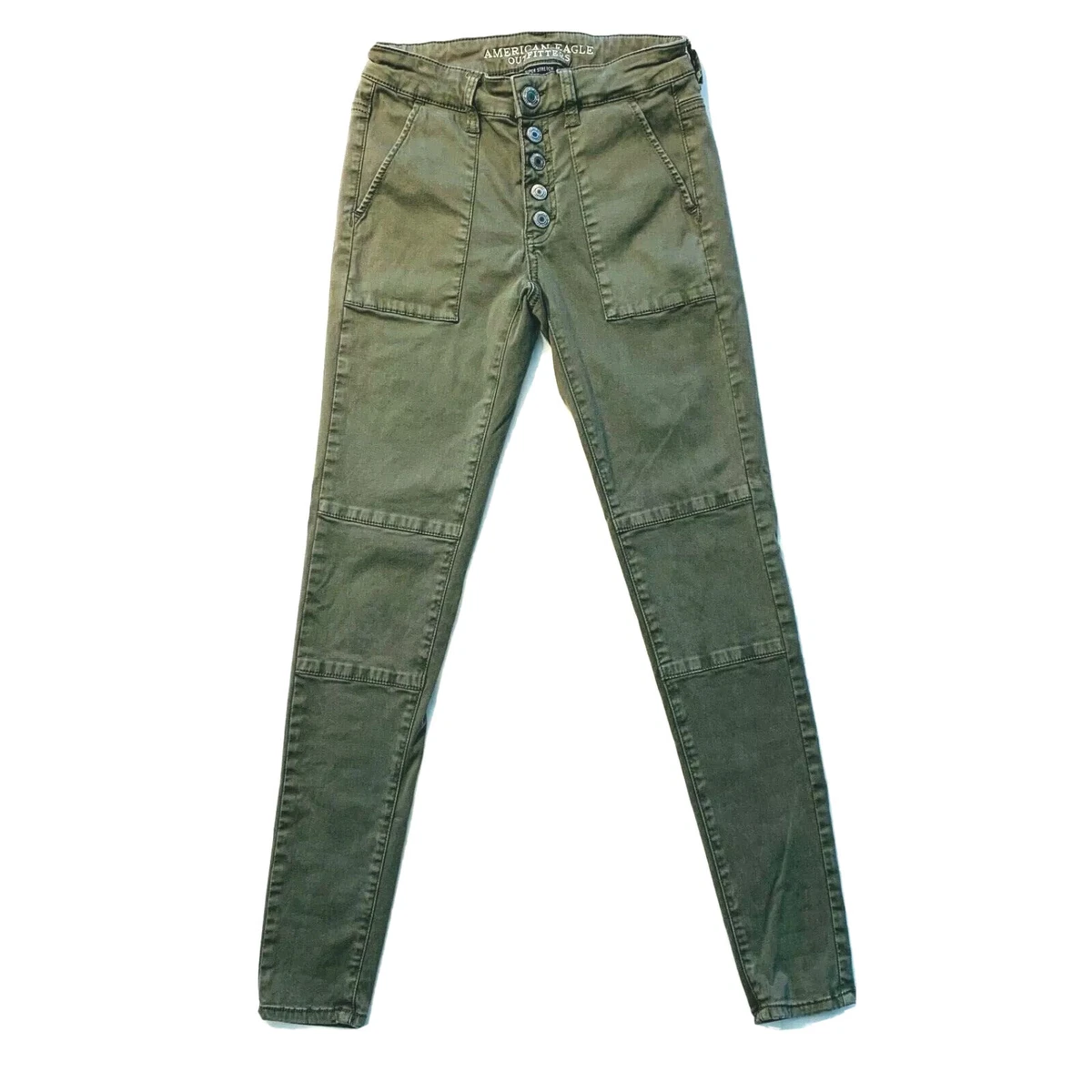 American Eagle Super Stretch Jegging Sateen Selvedge Flap Pockets Army Green 2