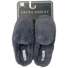 Laura Ashley Gray Faux Fur Slippers SMALL 5-6 NWT