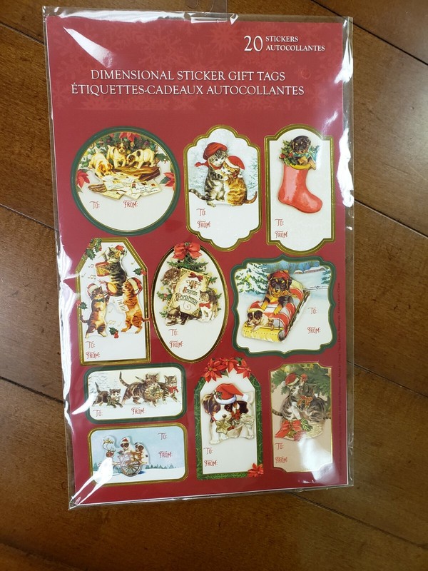Punch Studio #22718 Dimensional Sticker Gift Tags Christmas Cats & Dogs 20 Each