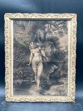 Antique Signed "Eve Looked At Herself In The Water" Engraving, Framed