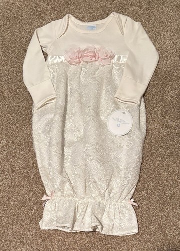 Edgehill Ivory lace overlay, 3 pink fabric roses formal gown: coming home, etc