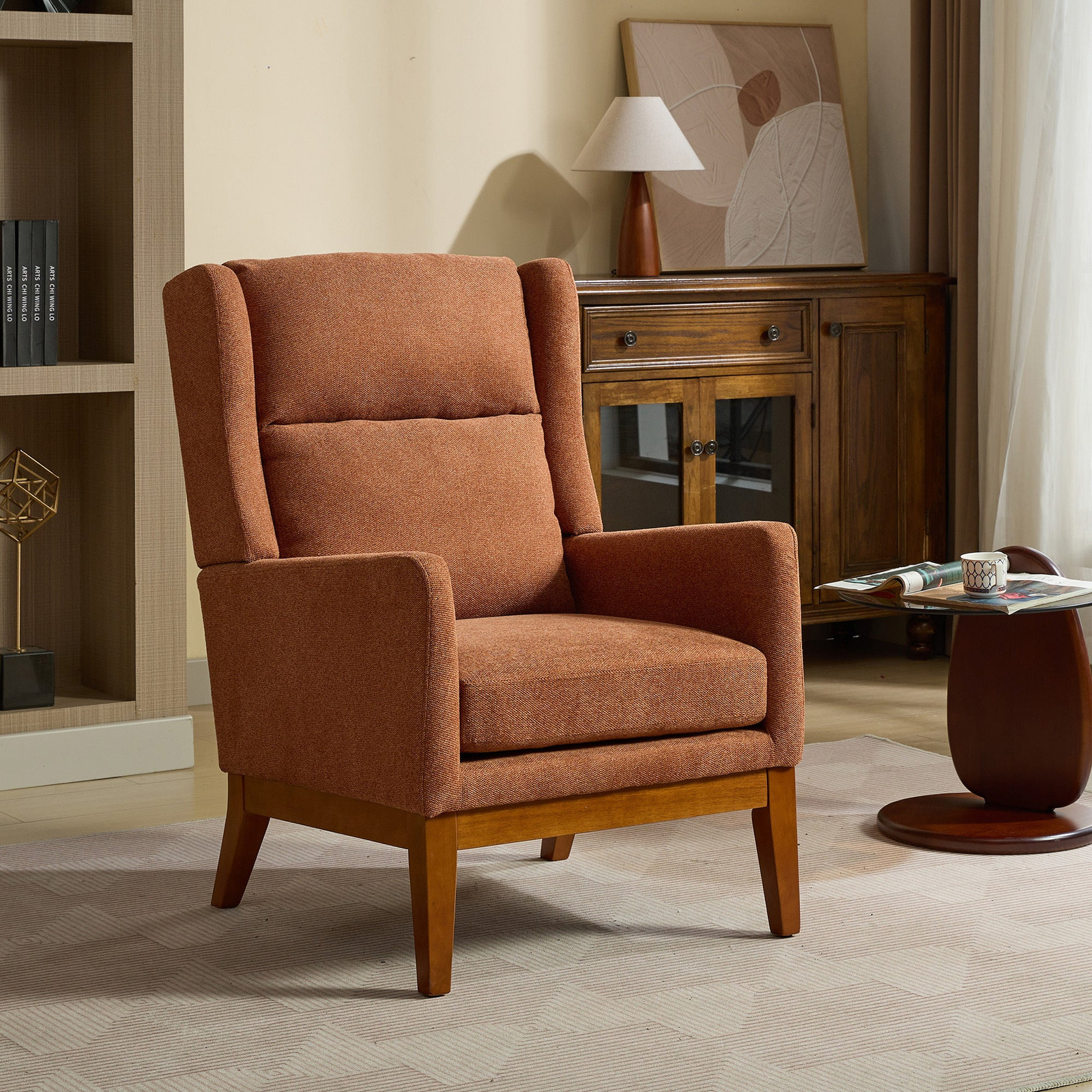Modern High Back Orange Accent Reading Chair with Comfortable Design