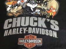 Vtg Harley Davidson LOONEY TUNES Motorcycle NEON MARVIN Martian Shirt Large