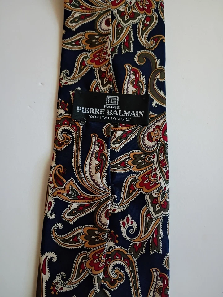 Corbata Pierre Balmain Para Hombre Corbata Italiana Seda Marrón Diseño Único Paisley Arte Foto 3 de 4