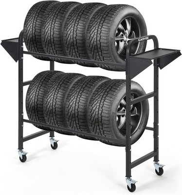 45'' Heavy-Duty Rolling Tire Rack Adjustable Metal Tire Storage Shelves Garage
