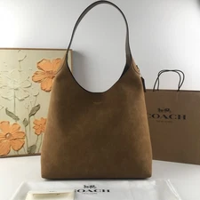 Coach CW636 Brooklyn Shoulder Bag 39 Handbag Suede/Grain Leather Warm Brown