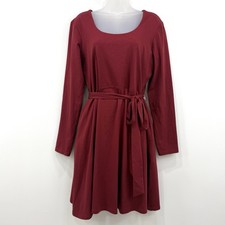 Pact Fit Flare Dress Women's XL Red Organic Cotton Sustainable Comfort Belted