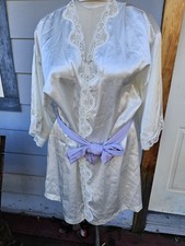 vtg val mode lingerie robe Size M White Purple Lace Embroidered Flowers