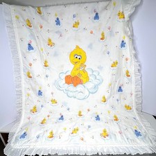 Sesame Street Quilted Baby Blanket Big Bird Cookie Monster Handmade Vtg 36"x48"