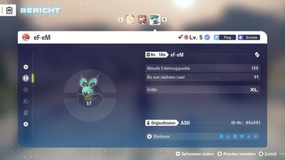 Shiny Elite eF-eM  Level 5 6IV + Max EV / DV  Für Pokemon Legenden Z-A