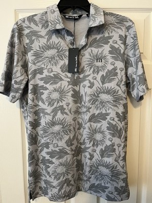 TRAVIS MATHEW 'I Can Explain' Mens Polo Shirt Golf Performance Grey Small Floral