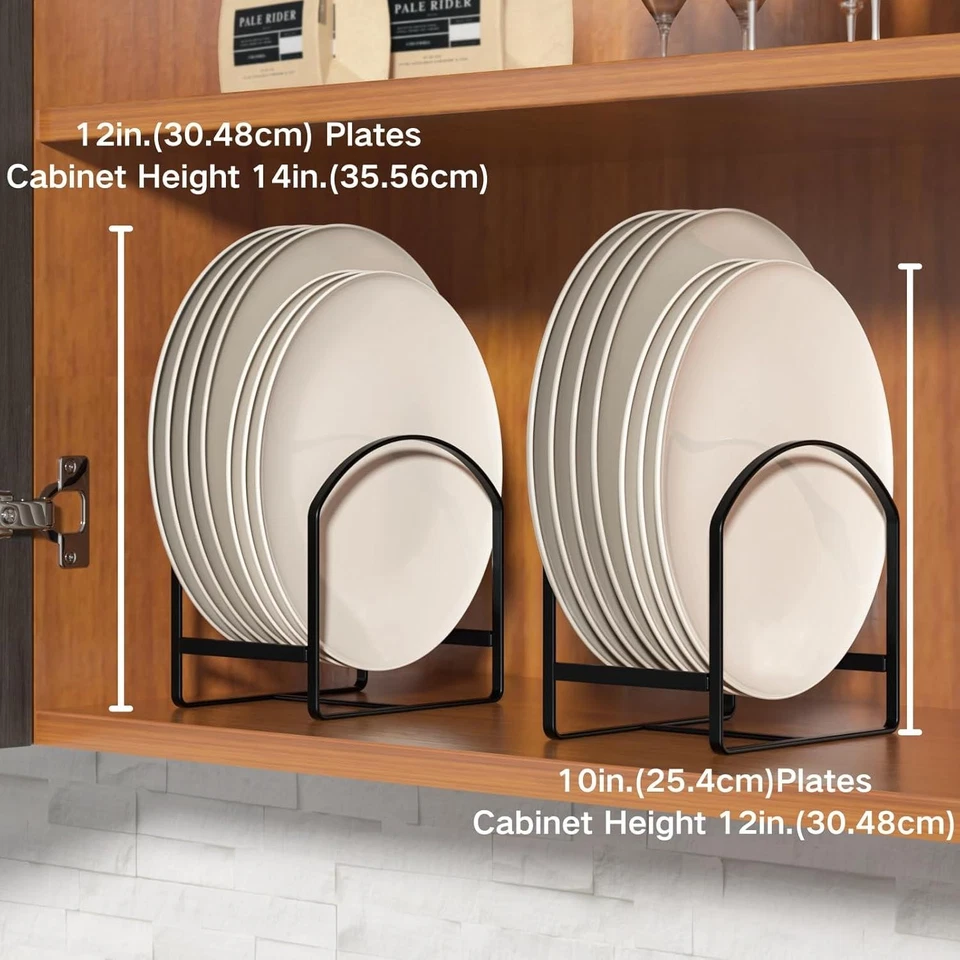4 Pack Kitchen Plate Holders Metal Dish Rack Organiser for Cupboard & Countertop - Image 3 of 4