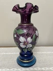 Fenton Mulberry Art Glass Vase 1996 Hand Painted Floral Signed Commemorative