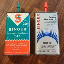 (2) Vintage Singer Sewing Machine Oil Oilers 4oz Cans