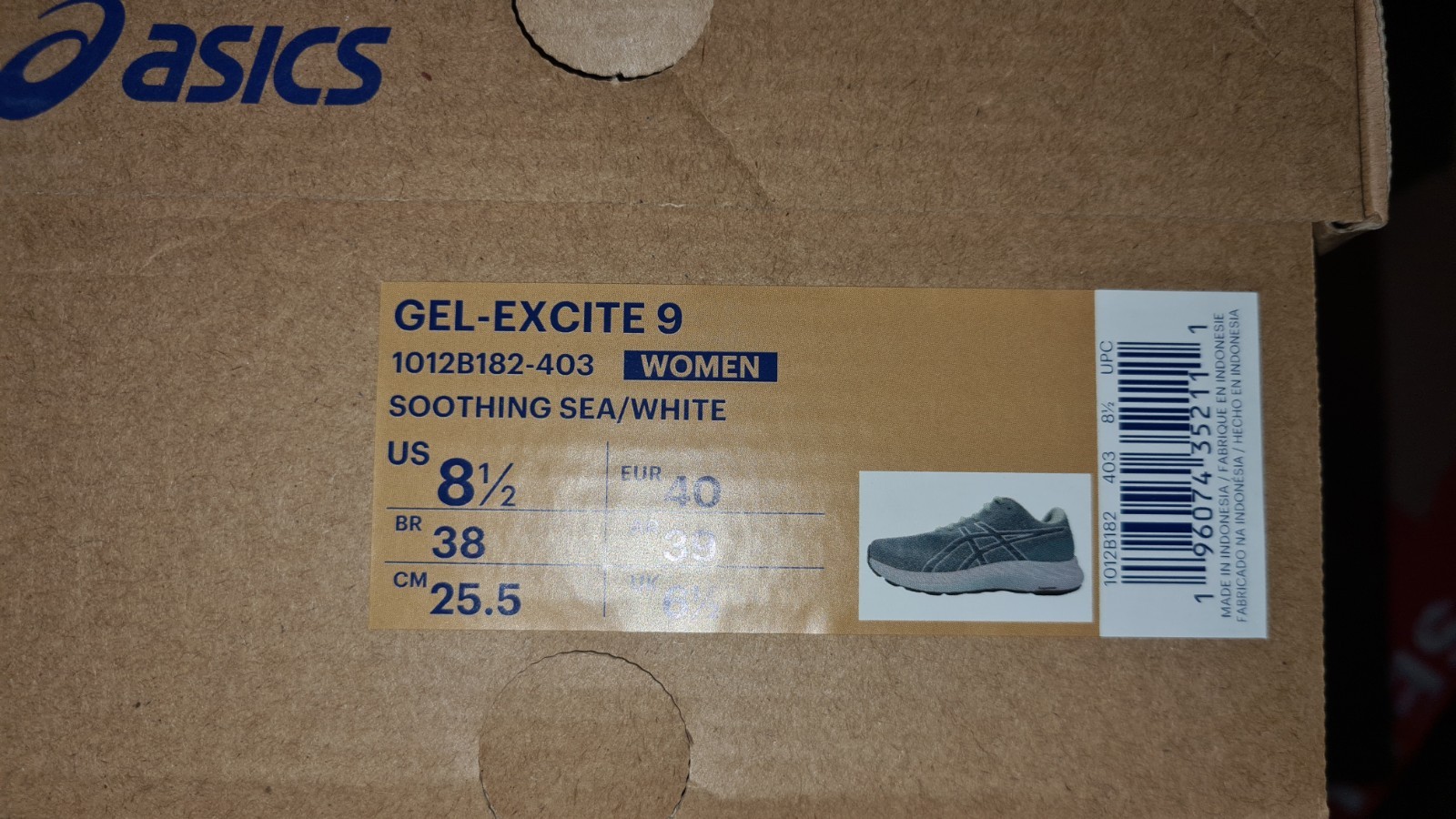Asics Gel-Excite 9 Women's Running Shoes Size 8.5 Soothing Sea/White Med/B